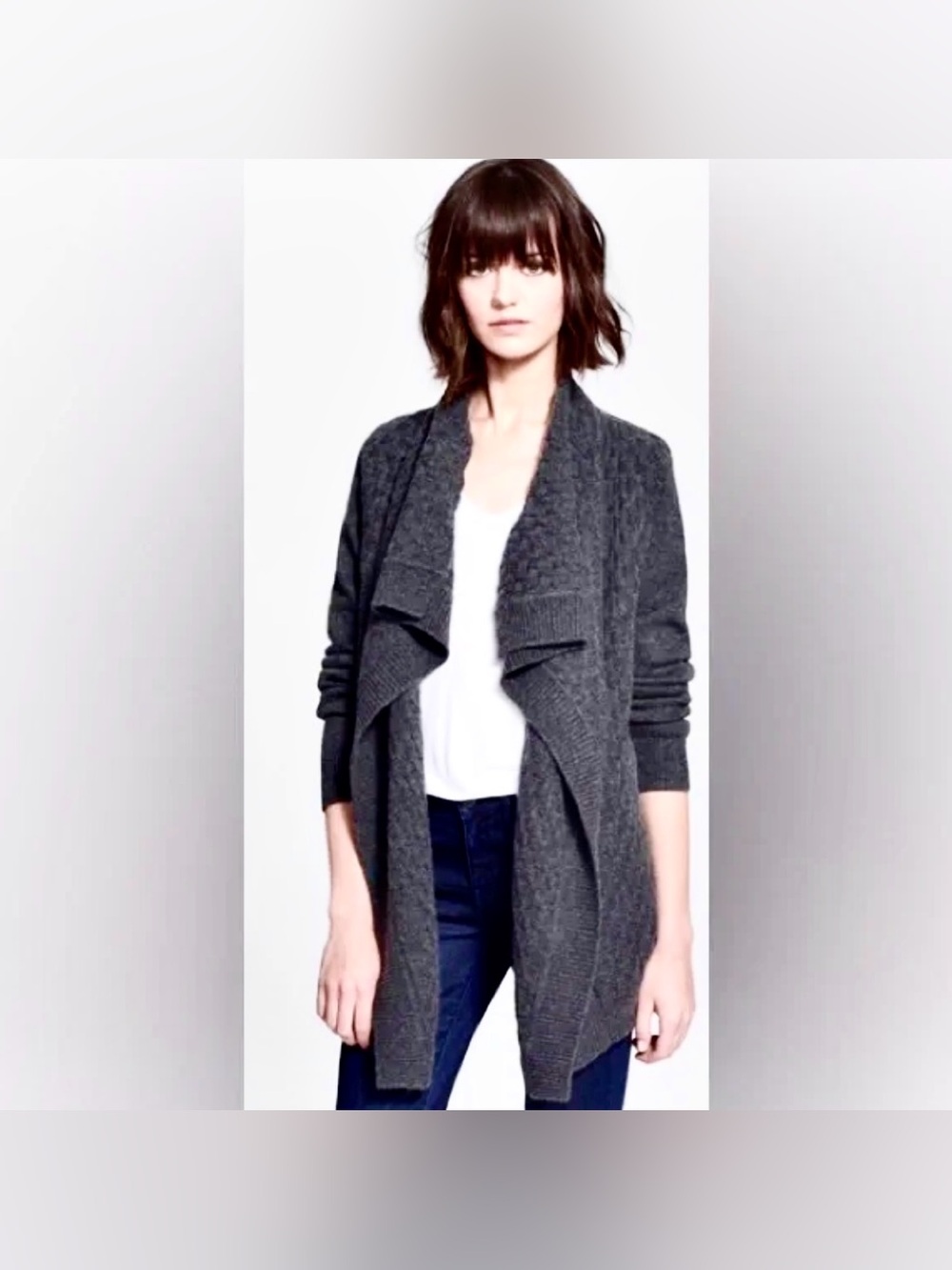 Women’s Vince Wool & Cashmere Blend Cardigan Shawl Sweater in Dark Grey (Medium)